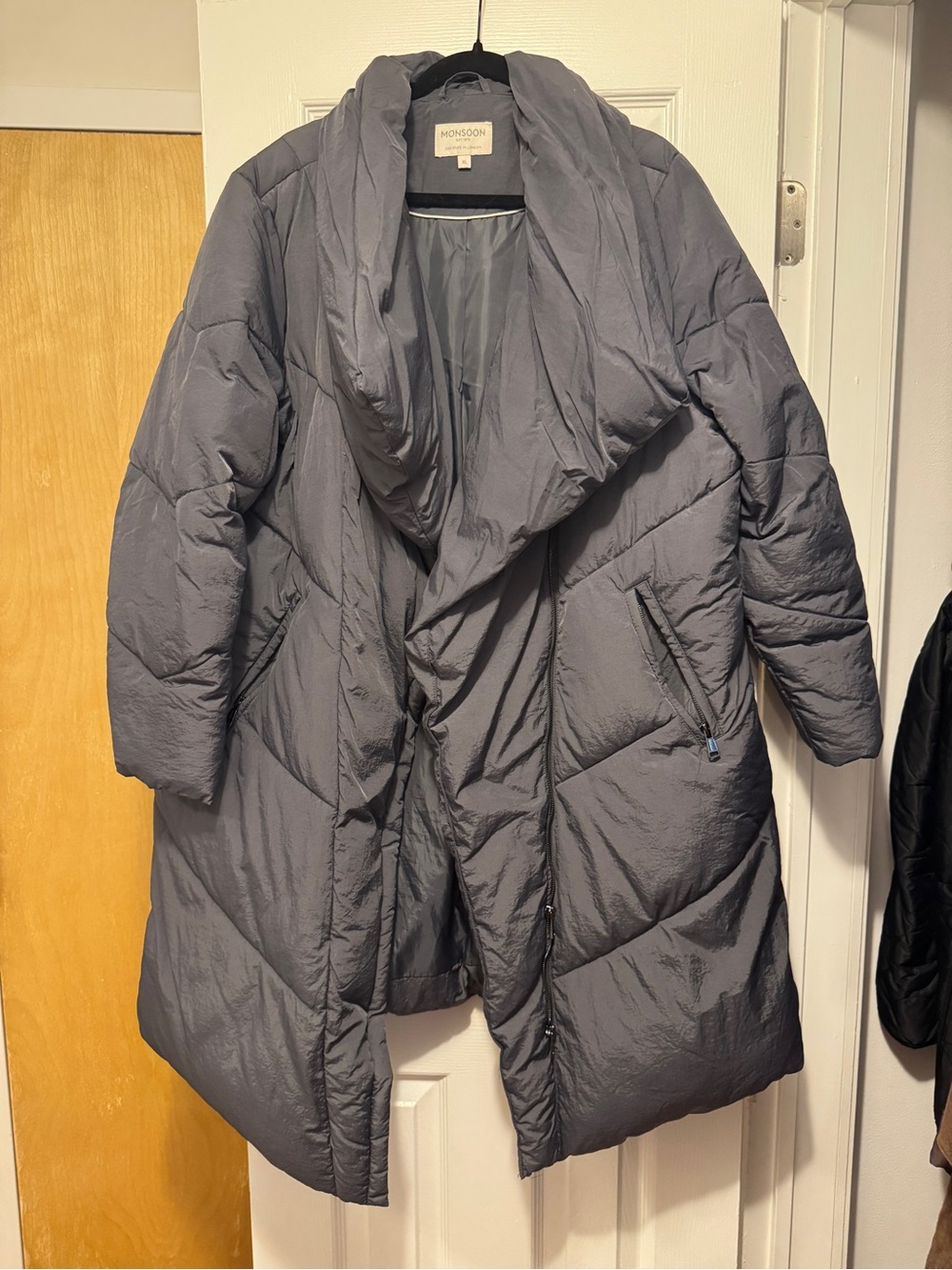 Monsoon Charcoal Gray Draped Puffer Coat